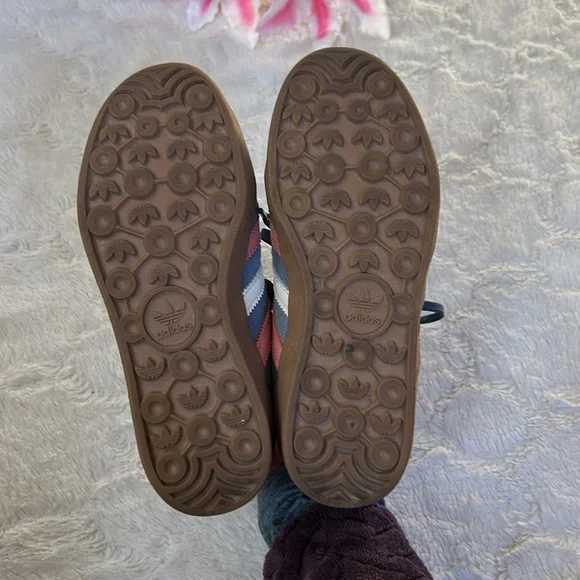 Adidas Gazelle Suede Blue w/Pink & White Stripes Sneakers - Picture 14 of 16